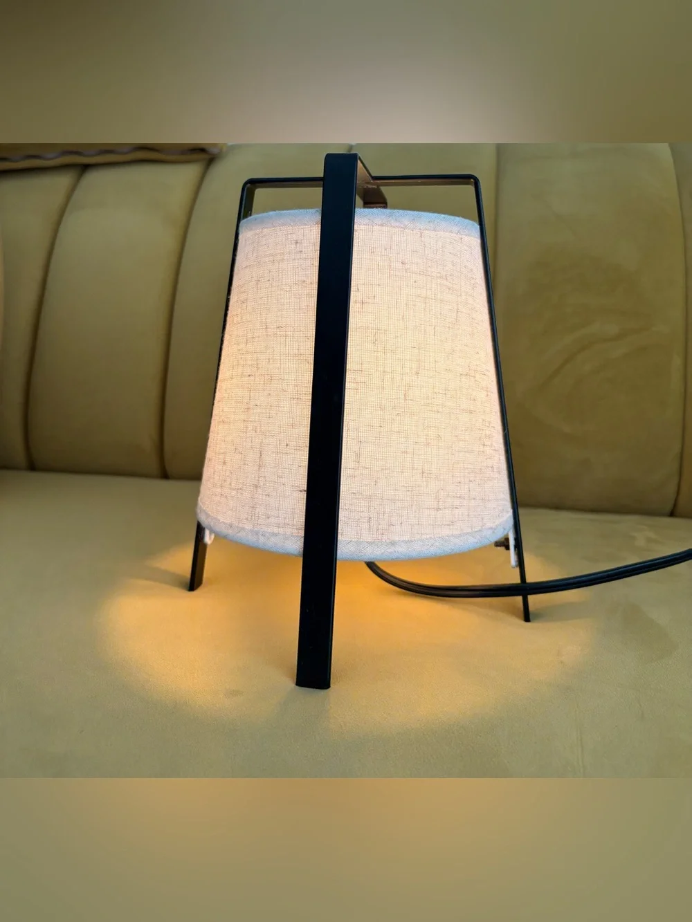 Osaka Small Floor Lamp Black Metal Natural Linen Shade Japanese Minimalist
